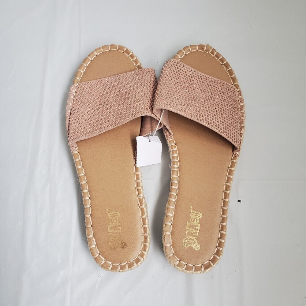 Bedazzled Espadrille Sandals Women's Size 7.5 Peach Beige Fits best on slim feet